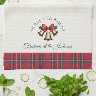 Gold Christmas Bells Customized Name Christmas Kitchen Towel