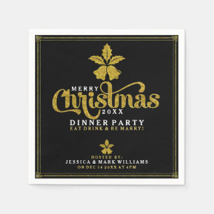 Gold Christmas Bells Dinner Party Design Paper Napkins