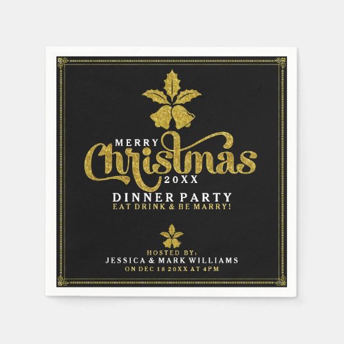Gold Christmas Bells Dinner Party Design Paper Napkins