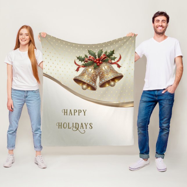 Gold Christmas Bells Holiday Fleece Blanket (In Situ)