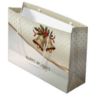Gold Christmas Bells Holiday Gift Bag