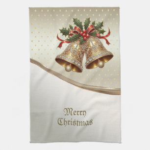 Gold Christmas Bells Holiday Kitchen Towel