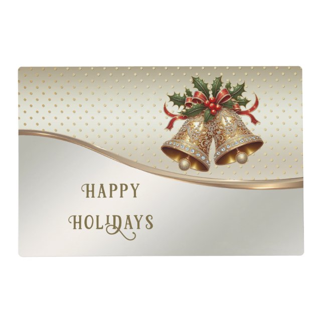 Gold Christmas Bells Holiday Paper Placemat (Front)