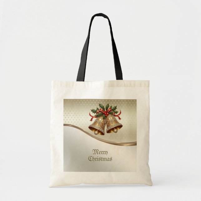 Gold Christmas Bells Holiday Tote Bag (Front)