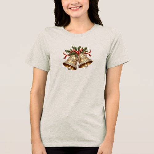 Gold Christmas Bells Holiday Women's T-Shirt Tri-Blend Shirt