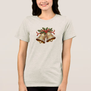 Gold Christmas Bells Holiday Women's T-Shirt Tri-Blend Shirt