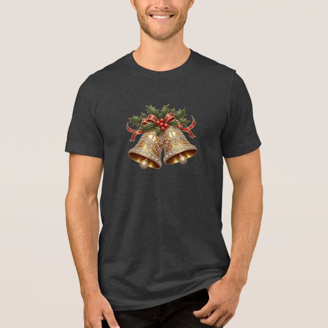 Gold Christmas Bells Men's T-Shirt Tri-Blend Shirt (Front)