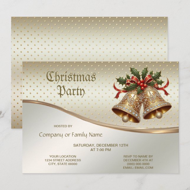 Gold Christmas Bells Party Invitation (Front/Back)