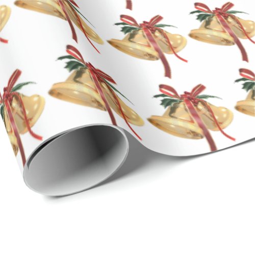 gold Christmas bells with ribbon Wrapping Paper