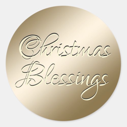 Gold Christmas Blessings Calligraphy Classic Round Sticker