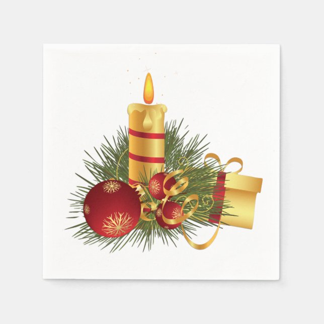 Gold Christmas  Candle Paper Napkins (Front)