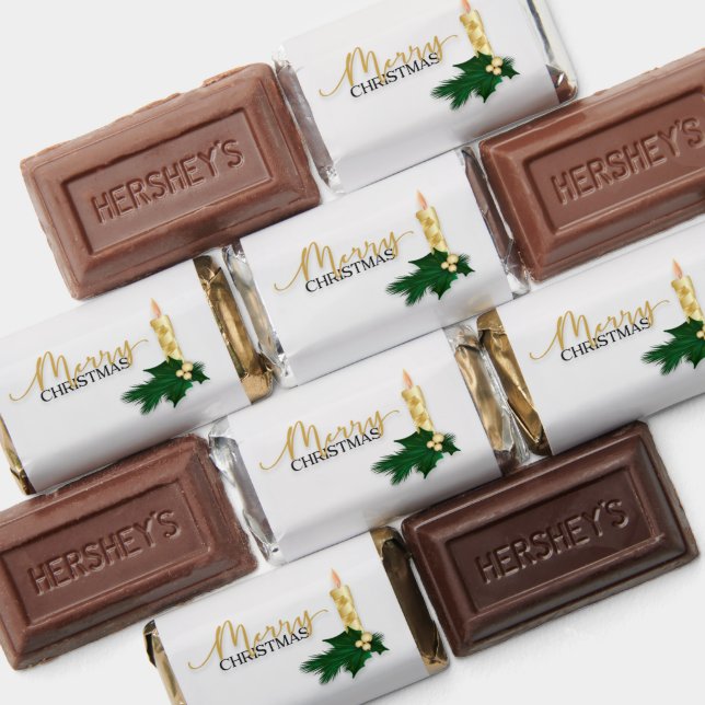 Gold Christmas Candle & Pine Branch Candy Wrapper Hershey's Miniatures (Assorted)