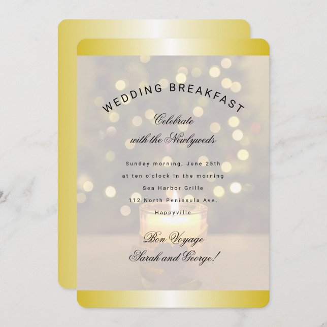 Gold Christmas Candle Wedding Breakfast Invitation (Front/Back)