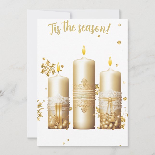 Gold Christmas Card with Candles (Front)