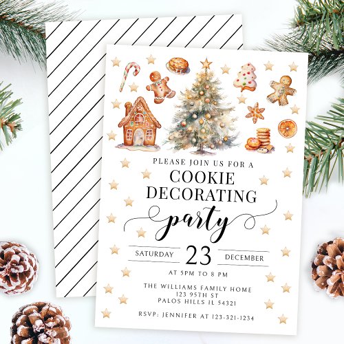 Gold Christmas cookie decorating party invitation