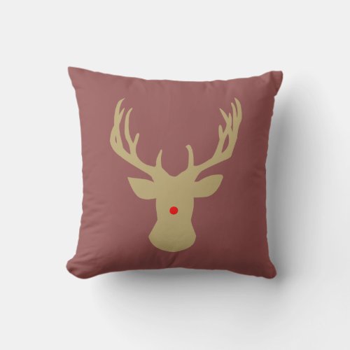 Gold Christmas deer antler pillow with a red nose
