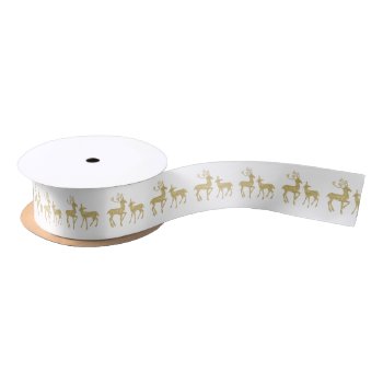 Gold Christmas Deer Gold Glitter Gold And White Satin Ribbon by 17Minutes at Zazzle