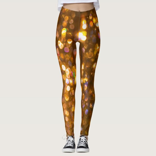 Gold Christmas: Defocused Abstract Background Leggings (Front)