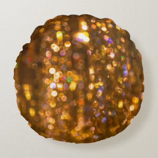 Gold Christmas: Defocused Abstract Background Round Pillow
