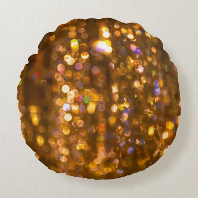 Gold Christmas: Defocused Abstract Background Round Pillow (Front)
