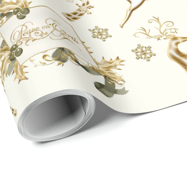Gold Christmas Designs On White Wrapping Paper (Roll Corner)