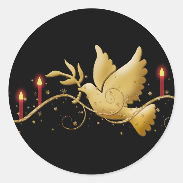 Gold Christmas dove of peace candles Classic Round Sticker (Front)