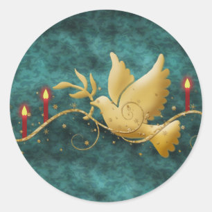 Gold Christmas dove of peace candles Classic Round Sticker