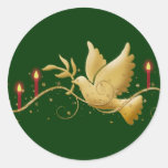 Gold Christmas dove of peace candles Classic Round Sticker