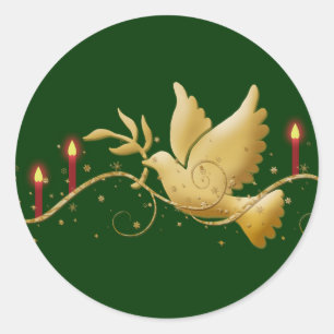 Gold Christmas dove of peace candles Classic Round Sticker