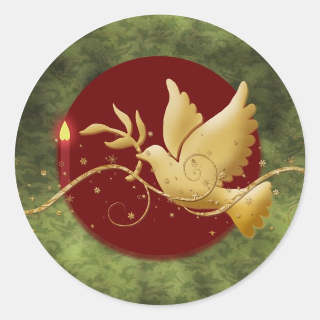 Gold Christmas dove of peace christian event stick Classic Round Sticker (Front)