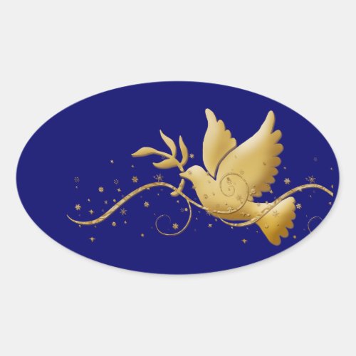 Gold Christmas dove of peace christian event stick Oval Sticker