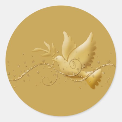 Gold Christmas dove peace elegant chic Classic Round Sticker