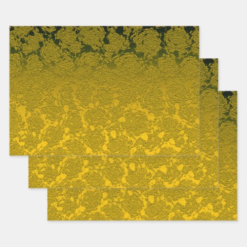 Gold Christmas Floral Succulent Pattern Metallic Wrapping Paper Sheets