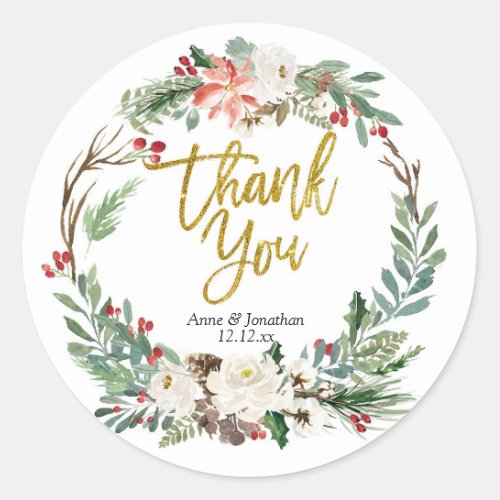 Gold Christmas Floral Thank You Tag