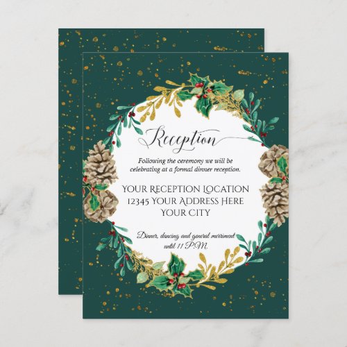 Gold Christmas Forest Foliage Wedding Reception Invitation