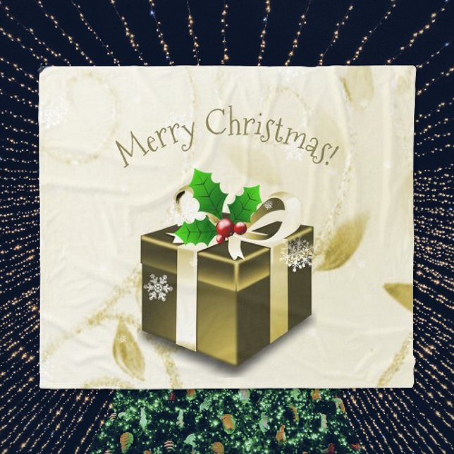Gold Christmas Gift Fleece Blanket (Gold Christmas Gift Holiday Blanket)