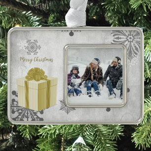 Gold Christmas Gift Holiday Photo Ornament