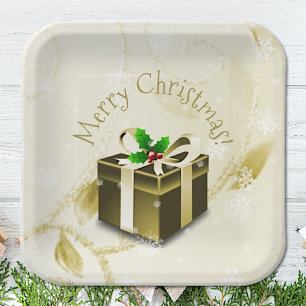 Gold Christmas Gift Paper Plate