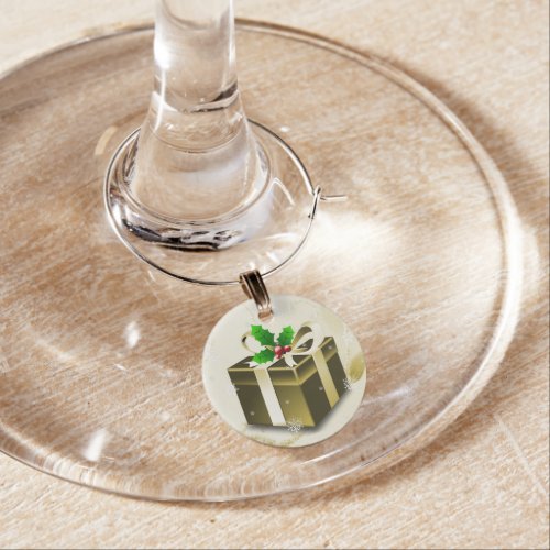 Gold Christmas Gift Wine Charm