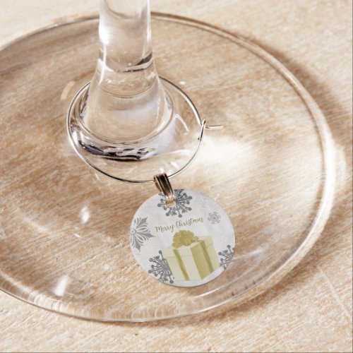 Gold Christmas Gift Wine Charm