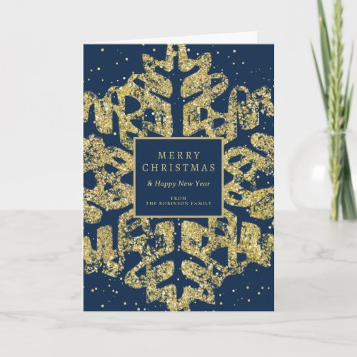 Gold Christmas Glitter Snowflake Corporate Navy  Holiday Card