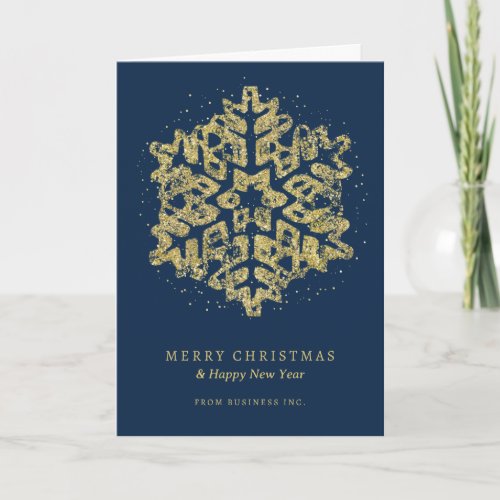 Gold Christmas Glitter Snowflake Corporate Navy Holiday Card