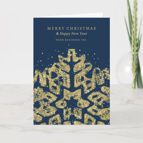 Gold Christmas Glitter Snowflake Corporate Navy  Holiday Card