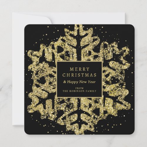 Gold Christmas Glitter Snowflake Family Black Holiday Card