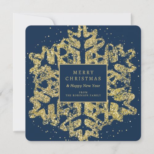 Gold Christmas Glitter Snowflake Family Navy  Holiday Card