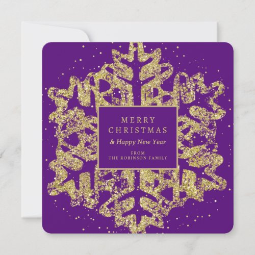 Gold Christmas Glitter Snowflake Family Purple  Holiday Card