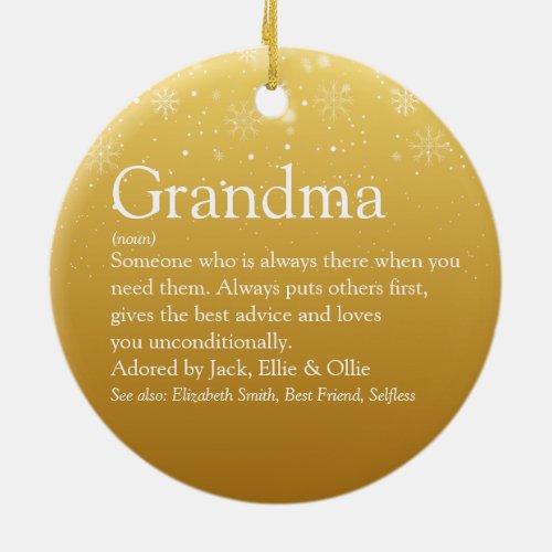 Gold Christmas Grandma Grandmother Definition  Ceramic Ornament