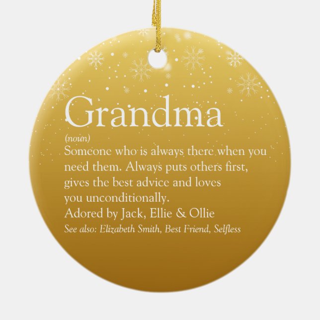 Gold Christmas Grandma Grandmother Definition  Ceramic Ornament (Back)