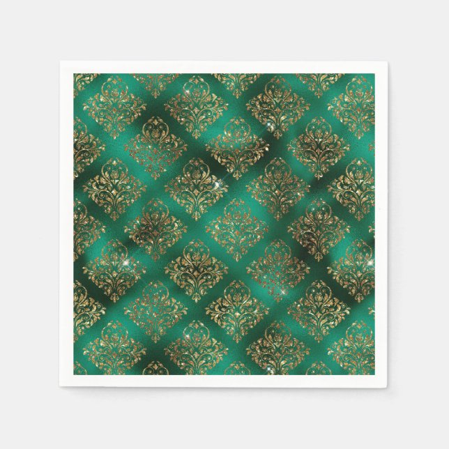 Gold Christmas Holiday Metallic Damask Napkins (Front)