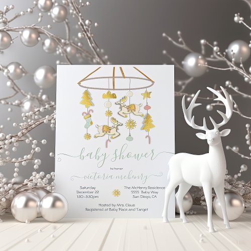 Gold Christmas Holiday Mobile Baby Shower Invitation